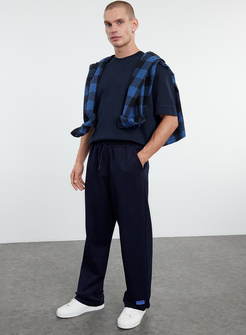 trendyol Navy Blue Oversized /Relaxed Fit Elastic Waistband with Label on the Leg Sweatpants - Image 3