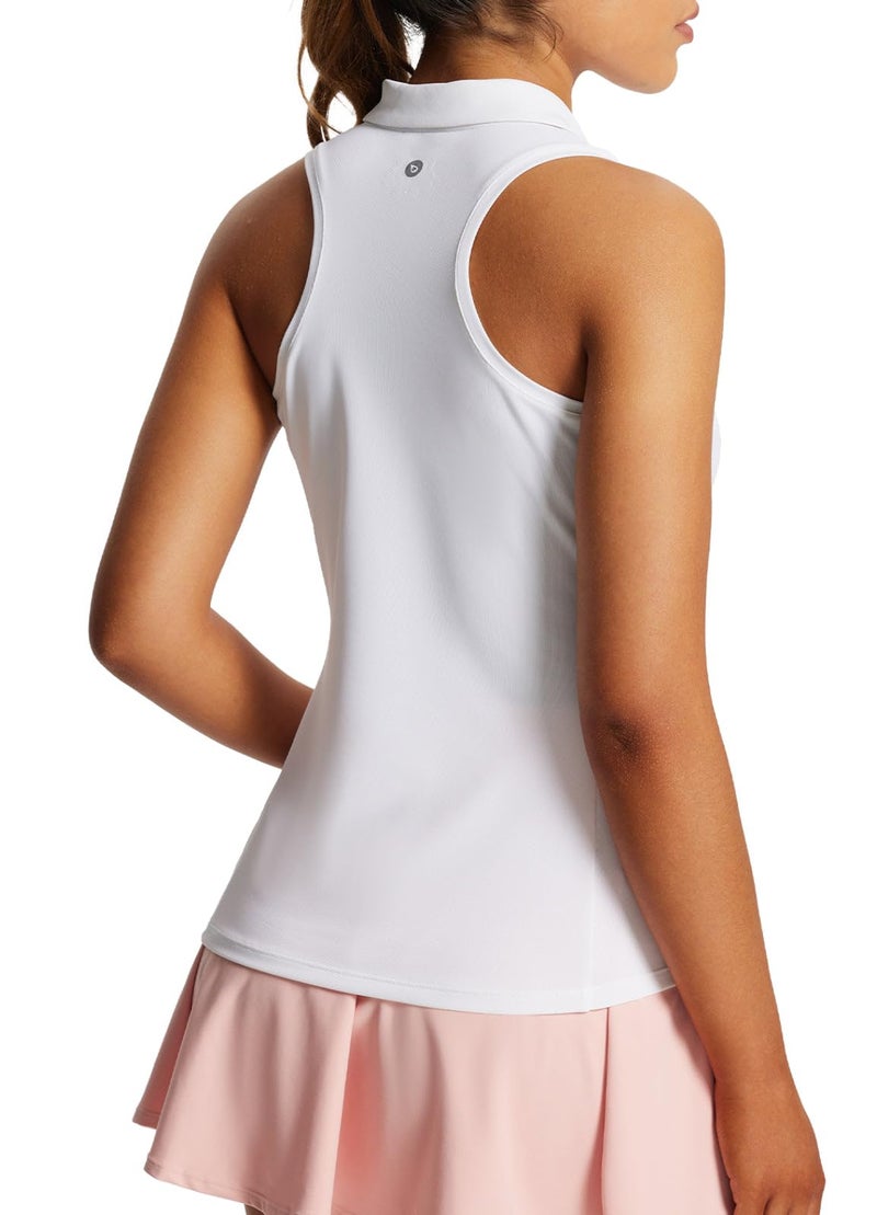 baleaf Women's Tennis Shirts Tank Tops Sleeveless Golf Polo Racerback with Zipper Collar Athletic Tanks Quick Dry-White-S - Image 1