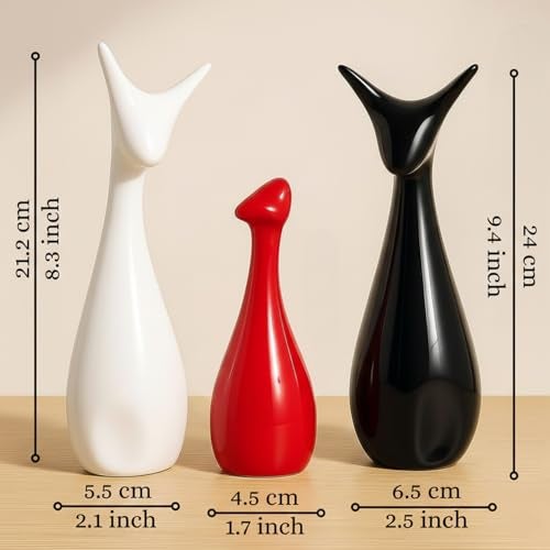 ascension Set of 3 Cute Deer Statue Ceramic Beautiful Lucky Red Black & White Deer Family Figurine Decorative Showpiece for Gifting Living Room House Warming Anniversary Birthday Office & Home Décor - Image 4