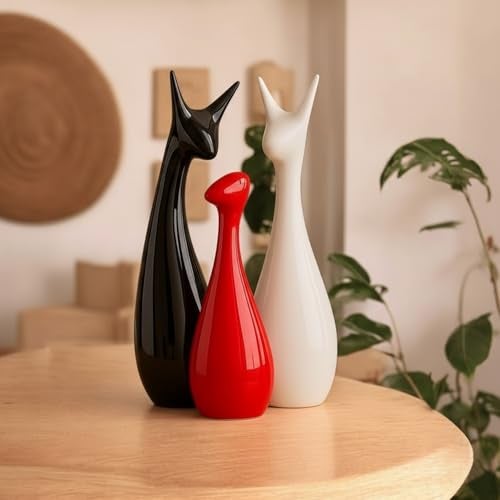 ascension Set of 3 Cute Deer Statue Ceramic Beautiful Lucky Red Black & White Deer Family Figurine Decorative Showpiece for Gifting Living Room House Warming Anniversary Birthday Office & Home Décor - Image 3