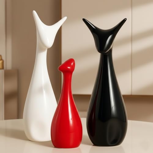 ascension Set of 3 Cute Deer Statue Ceramic Beautiful Lucky Red Black & White Deer Family Figurine Decorative Showpiece for Gifting Living Room House Warming Anniversary Birthday Office & Home Décor - Image 5