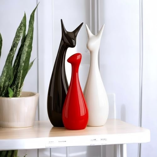 ascension Set of 3 Cute Deer Statue Ceramic Beautiful Lucky Red Black & White Deer Family Figurine Decorative Showpiece for Gifting Living Room House Warming Anniversary Birthday Office & Home Décor - Image 2