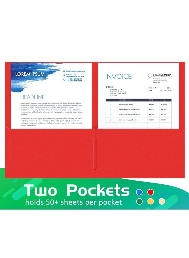 HERKKA Two Pocket Folder Herkka 100 Pack 2 Pocket Folders Letter Size Paper Folders Designed For Office And Classroom Use Assorted 5 Colors - Image 3