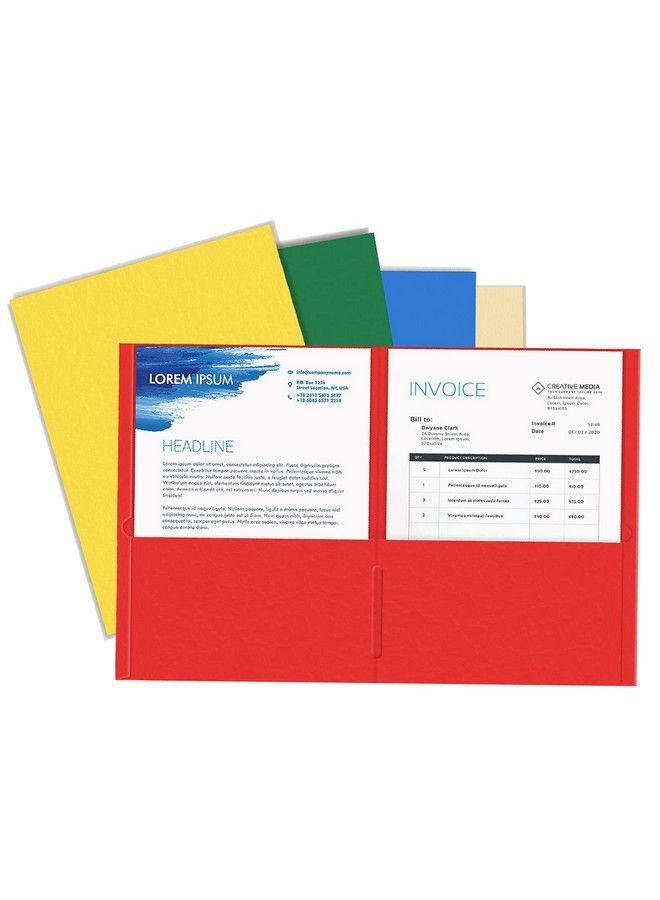 HERKKA Two Pocket Folder Herkka 100 Pack 2 Pocket Folders Letter Size Paper Folders Designed For Office And Classroom Use Assorted 5 Colors - Image 2