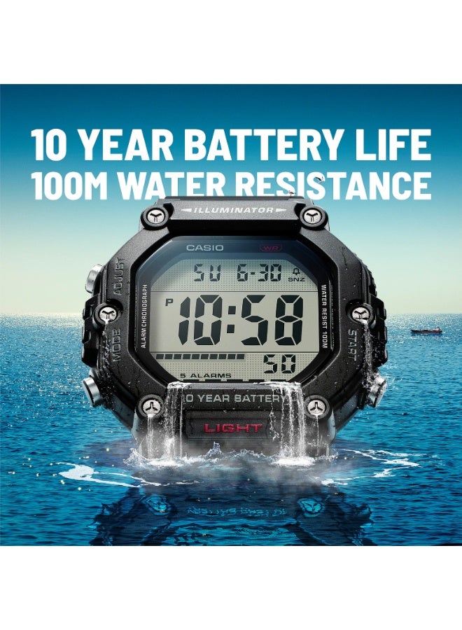 Casio AE-1600H-1AVDF Unisex Digital Watch, 100M Water Resistant, Long-Life Battery, LED Backlight – Black - Image 4