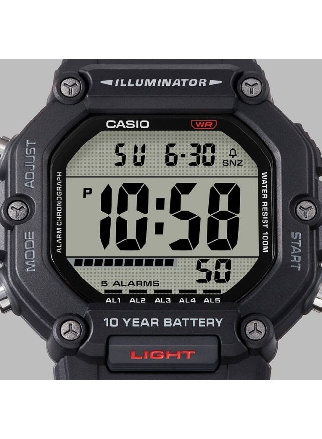 Casio AE-1600H-1AVDF Unisex Digital Watch, 100M Water Resistant, Long-Life Battery, LED Backlight – Black - Image 2