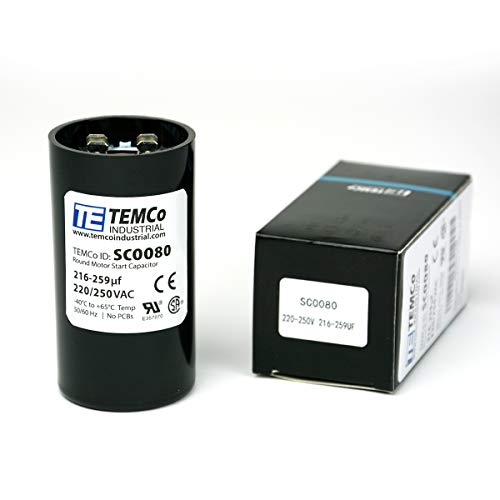 TEMCo Industrial TEMCo 216-259 uF MFD CD60 Start Capacitor 220-250V AC Round | 50/60 Hz Motor Start Capacitor for HVAC, Compressor, Pump - Image 1
