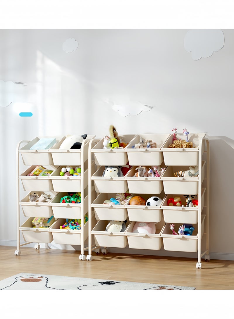 تقنية الربط الصاعد منظم ألعاب للأطفال بأربعة طبقات مع 12 صندوقًا قابلًا للإزالة - رف ألعاب فاخر لغرفة اللعب وغرفة النوم والحضانة والحضانة - Image 2