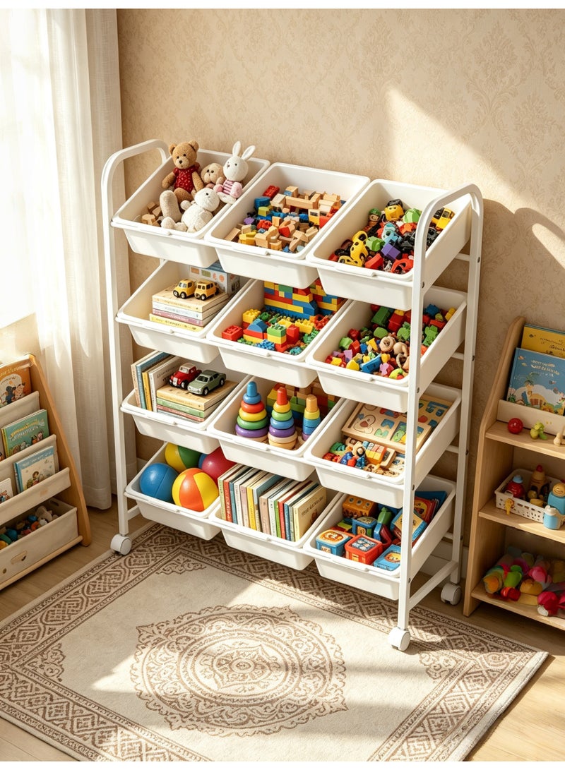 Shangxing 4-Layer Children's Toy Storage Box | 12Individual Compartments, 45-Degree Inclined Design, Detachable for Children's Room, Living Room, Toy Box, and Storage Cabinet | Toy Storage Box | Children's Playroom Display Shelf - Image 1