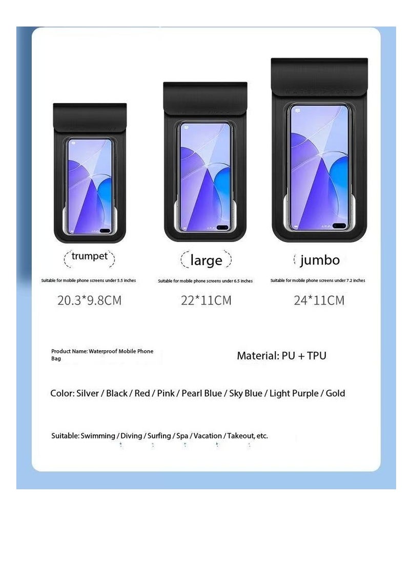 CityRiya-Long IPX8 Certified 30M Heavy Rainproof Phone Pouch for Food Delivery Riders - Sealed Transparent Touch Screen Case with Reflective Lanyard & Bike Mount - Fits All Smartphones Up to 6.5" Screen - Durable PVC, Shockproof & Anti-Scratch - 2 Pack（Gold，6.5in，FLL007381）  - Image 2