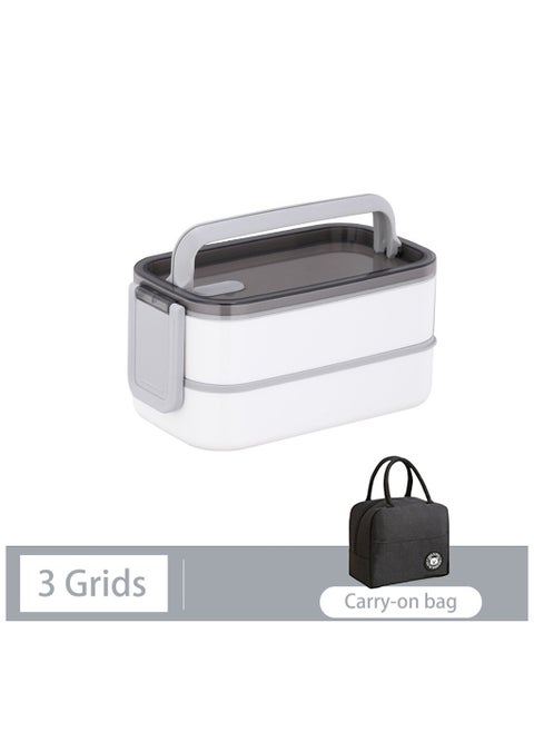 2- Layer Leakproof Bento Box, Microwave Oven Heating, Heat Preservation Lunch Box, Food Picks for Lunch Box Containers for Adults Student, 20 x 12 x 10.5cm(White)
