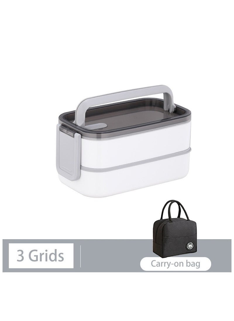 2- Layer Leakproof Bento Box, Microwave Oven Heating, Heat Preservation Lunch Box, Food Picks for Lunch Box Containers for Adults Student, 20 x 12 x 10.5cm(White)