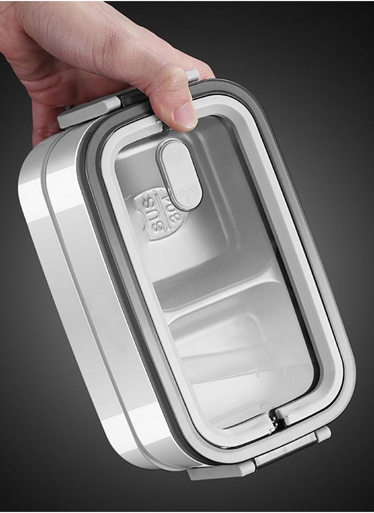 2- Layer Leakproof Bento Box, Microwave Oven Heating, Heat Preservation Lunch Box, Food Picks for Lunch Box Containers for Adults Student, 20 x 12 x 10.5cm(White)
