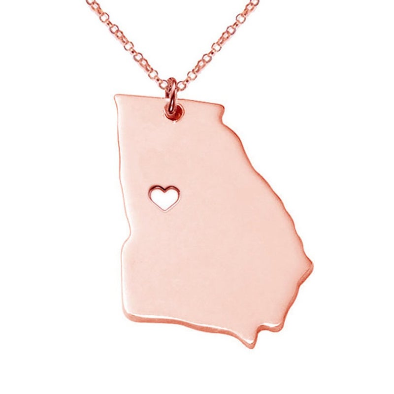 Meiligo 18K Gold Silver Country Map Charm Pendant Georgia State Map Necklace Jewelry (Rose Gold) - Image 5