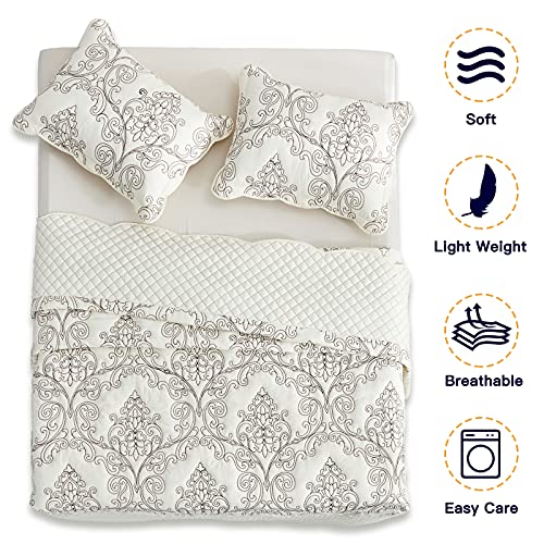 CHIXIN Bedspread Coverlet Set Queen Size - Lightweight Bedding Cover - Beautiful Stitching - 5 Piece Reversible Bedspread - Luxury Damask Paisley Pattern (Queen, Ivory) - Image 3