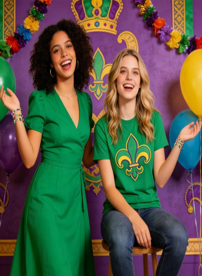 PHALIN 3PCS Mardi Gras Bracelets for Women Glitter Fleur De Lis Mask Jester Hat Charm Bracelets Beaded Stretch Bracelet Set for Carnival Parade Outfits Mardi Gras Accessory (Style A) - Image 4