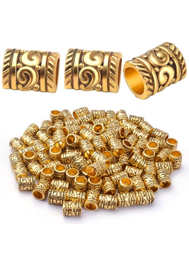 BronaGrand 100Pcs Antique Gold Large Hole Spacer Beads Tibetan Alloy Barrel Column Beads Hollow Tube Beads For European Bracelet Necklace Diy Jewelry Making Accessories Hole: 5 Mm  - Image 1