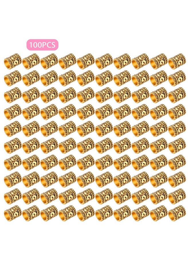 BronaGrand 100Pcs Antique Gold Large Hole Spacer Beads Tibetan Alloy Barrel Column Beads Hollow Tube Beads For European Bracelet Necklace Diy Jewelry Making Accessories Hole: 5 Mm  - Image 2