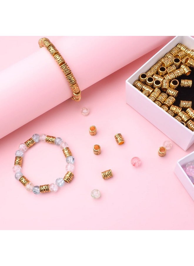 BronaGrand 100Pcs Antique Gold Large Hole Spacer Beads Tibetan Alloy Barrel Column Beads Hollow Tube Beads For European Bracelet Necklace Diy Jewelry Making Accessories Hole: 5 Mm  - Image 4