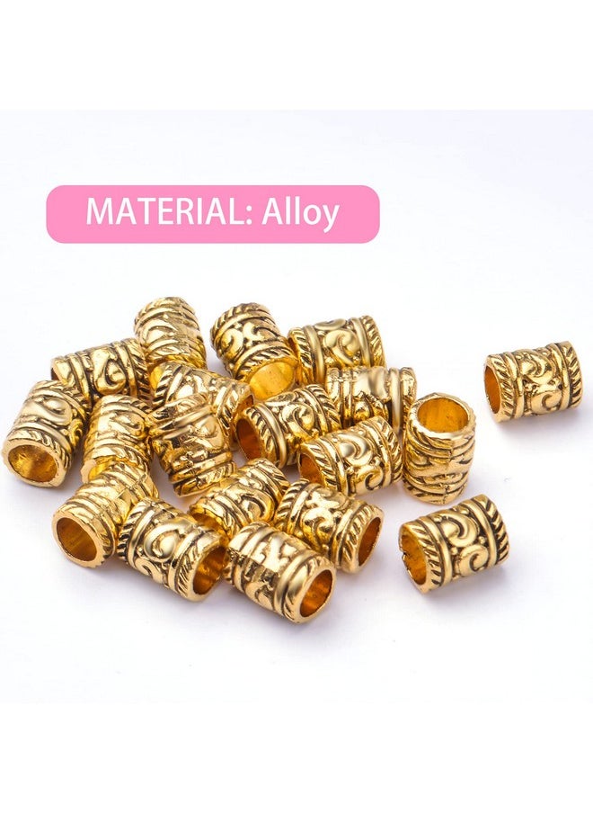 BronaGrand 100Pcs Antique Gold Large Hole Spacer Beads Tibetan Alloy Barrel Column Beads Hollow Tube Beads For European Bracelet Necklace Diy Jewelry Making Accessories Hole: 5 Mm  - Image 3