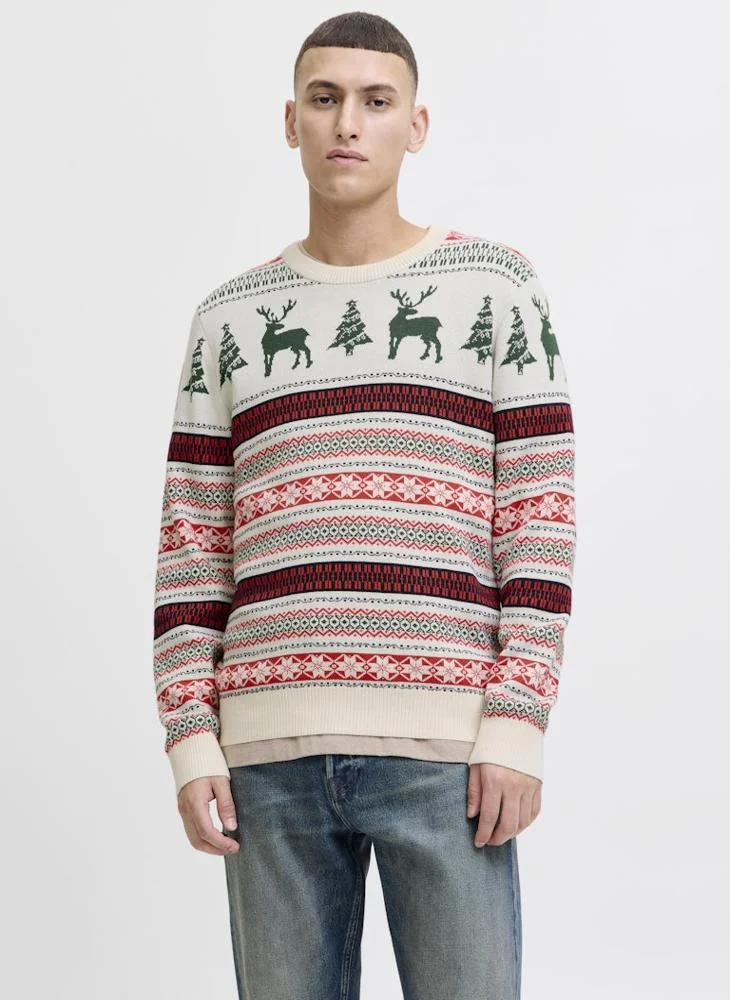 JACK & JONES Christmas Knit Neck Long Sleeve Sweater