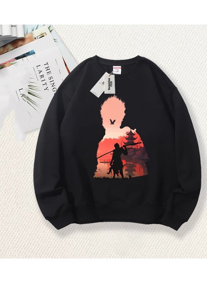 MQD Black Mythical Loose Round Neck Hoodie