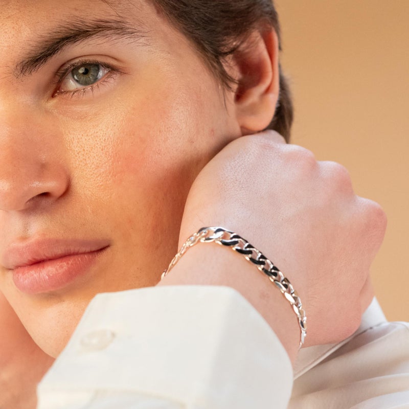 QUADRI - سوار رجالي من الفضة الإسترلينية عيار 925 بتصميم حلقات كوبية لامعة للغاية، مقاس 10 مم، مقطوع بالألماس الإيطالي - 8 بوصات - جودة ممتازة - صندوق هدايا متضمن - Image 5