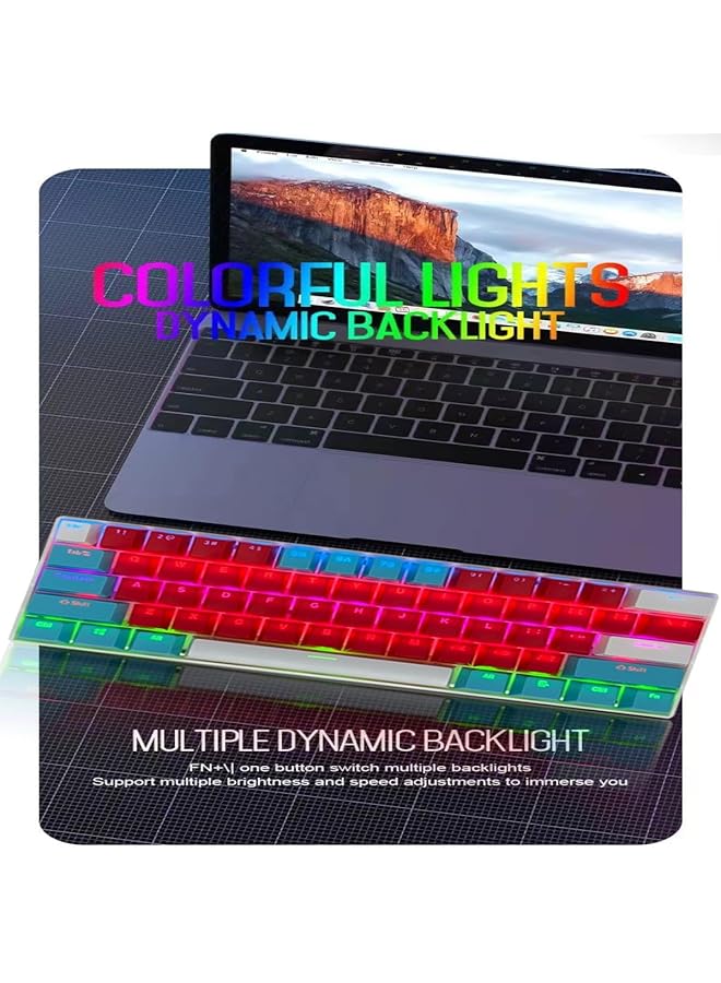 لوحة مفاتيح ألعاب RGB مكونة من 61 مفتاحًا، سلكية صغيرة مقاومة للماء بنسبة 60%، مع لوحة مفاتيح مضادة للظلال، وثلاثة أغطية مفاتيح ملونة مع مفتاح أحمر للاعبي الألعاب (أحمر، أزرق، أبيض) - Image 2