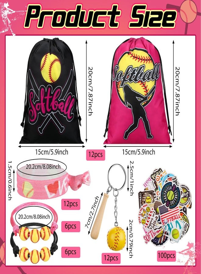 Jenaai 148 Pcs Softball Party Favors Include Drawstring Bags Charm Bracelets Keychain Hair Ties and Stickers, Softball Theme Gifts Party Favors for Women Birthday(Stylish) - Image 4