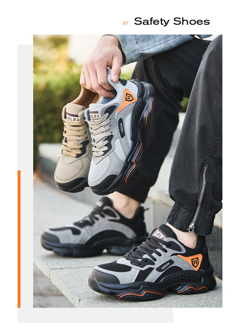 أحذية أمان رجالية ذات أصابع فولاذية، خفيفة الوزن ومريحة، مقاومة للثقب ومقاومة للانزلاق، مقاومة للتآكل ومتينة، مريحة لفترات طويلة من الوقوف، خفيفة الوزن وجيدة التهوية، أحذية عمل يمكن ارتداؤها أيضًا كأحذية رياضية عصرية. - Image 2