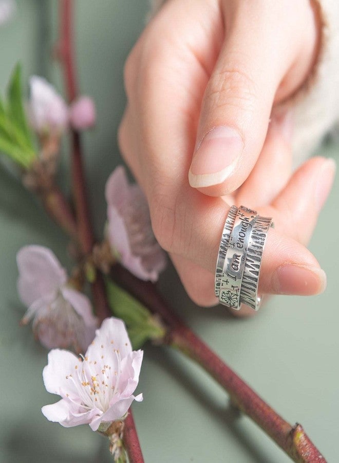 OIDIMS Dandelion Flower Spinner Ring for Women Men I am enough Statement Vintage Anti Anxiety Fidget Rotate Freely Inspirations Stress Relief Stacking Middle Finger Band Fashion Personalized Jewelry Gifts Birthday Xmas (8) - Image 4