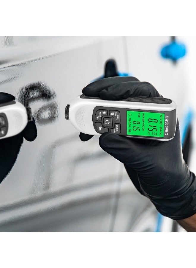 HW-300PRO Car Paint Thickness Gauge, Digital Paint Thickness Meter, Automatic 0-2000UM Fe  NFe Coating Tester with Manual Automotive Paint Tools (White)  - Image 2