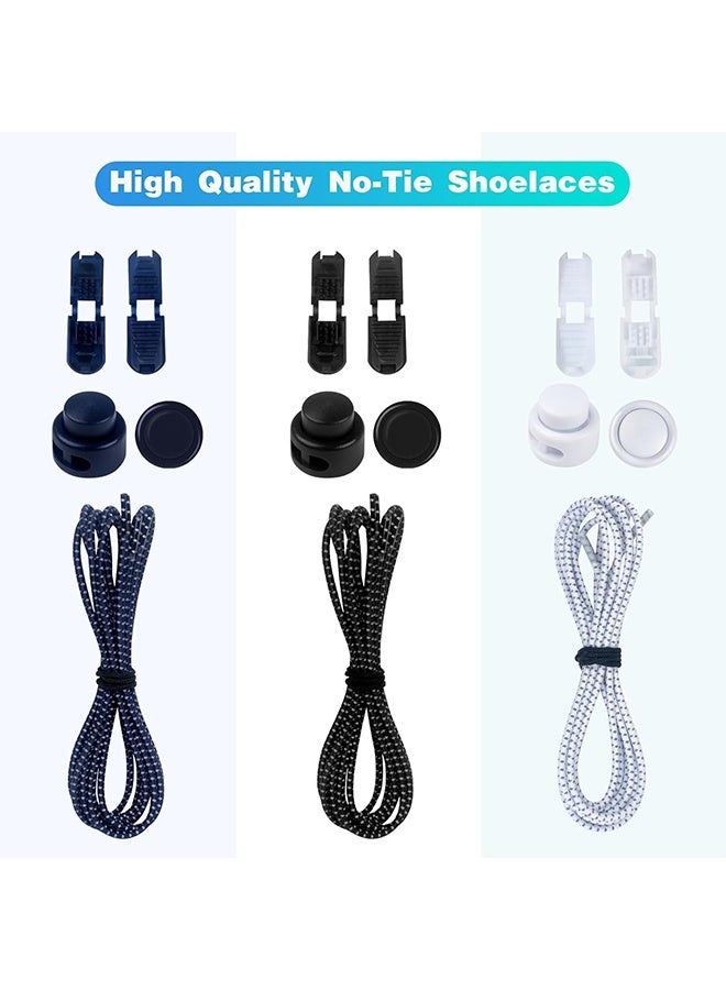 3 Pairs No Tie Shoelaces, Reflective Elastic Shoelaces, Quick Release Shoelaces, Suitable for Adults and Children (Black + White + Royal Blue) - Image 2