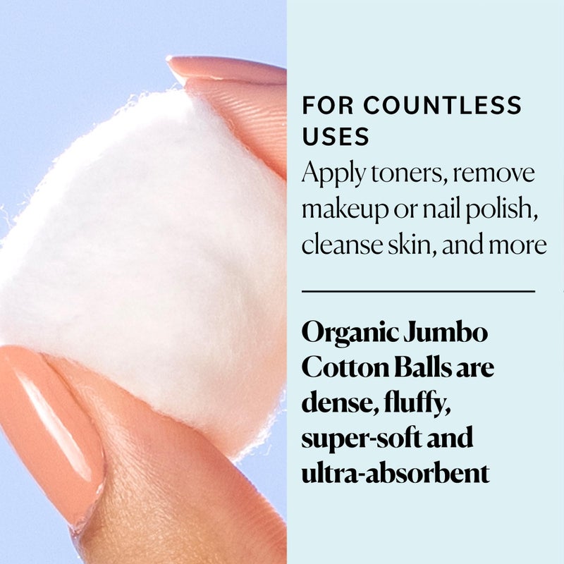 Sky Organics Sky Organics Organic Jumbo Cotton Balls for Sensitive Skin, 100% Pure Organic Cotton Sustainably Grown, Chlorine Free, Hypoallergenic, Ultra-Soft and Absorbant for Beauty & Personal Care, 300 ct. - Image 3