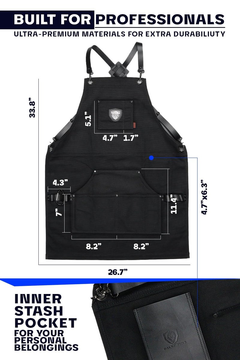 Dalstrong Professional Chef's Kitchen Apron - Sous Team 6" - Heavy Duty Waxed Canvas - 5 Storage Pockets + Towel & Tong Loop - Liquid Repellent Coating - Genuine Leather Accents - Adjustable Straps - Image 3