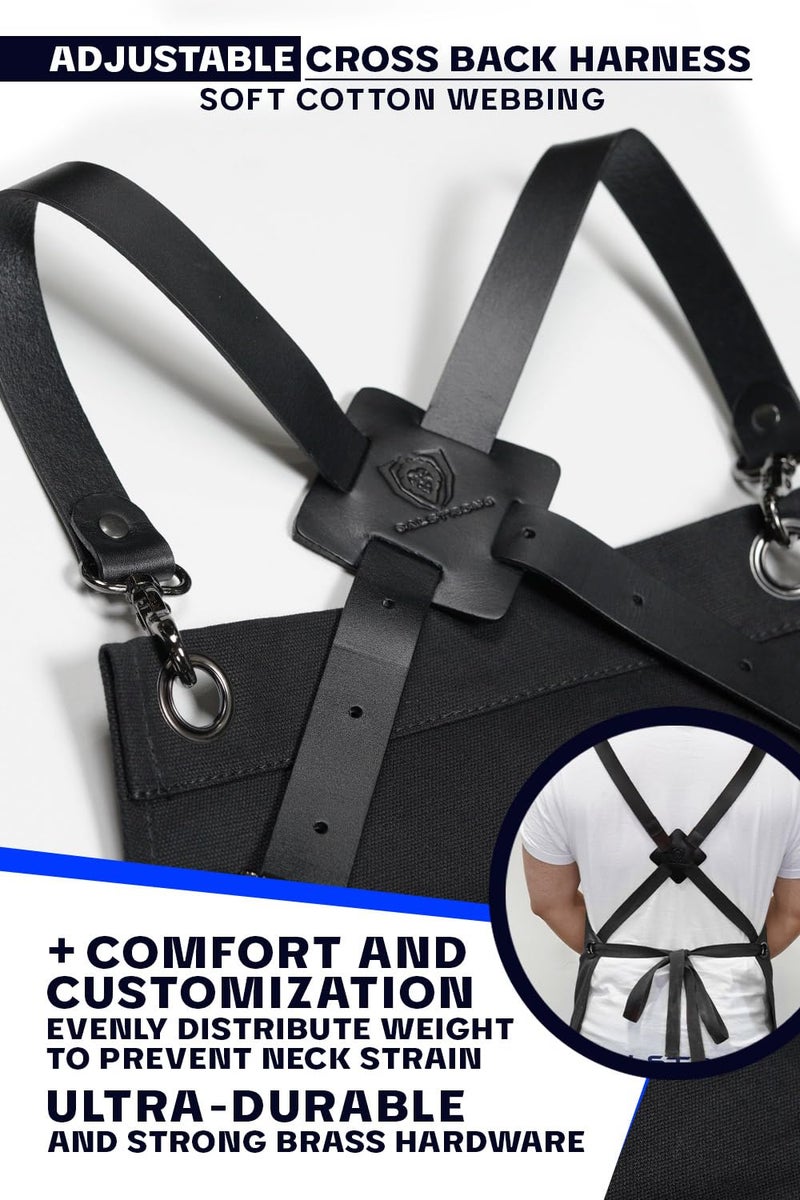 Dalstrong Professional Chef's Kitchen Apron - Sous Team 6" - Heavy Duty Waxed Canvas - 5 Storage Pockets + Towel & Tong Loop - Liquid Repellent Coating - Genuine Leather Accents - Adjustable Straps - Image 5