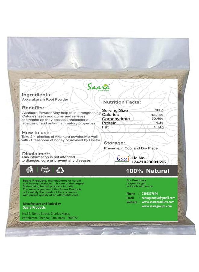 Saara مسحوق جذر أكركارا العشبي الطازج من سارة، 100 جرام | أناسيكلوس بايريثروم، جذر بيلتوري، جذر أكالكارا، مسحوق جذر أكالكارا، مفيد لعسر الهضم (عبوة 1 × 100 جرام) - Image 2