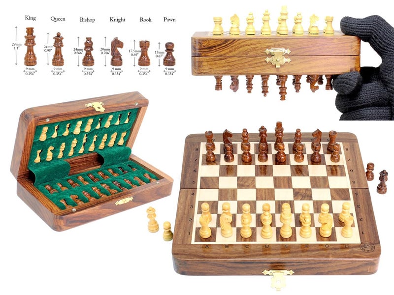 House of Chess 65 Inch Wooden Magnetic Folding Travel Chess Set Board Algebraic Notation Two Extra Queens Handmade Premium Quality Golden RosewoodMaple Wood - Image 3