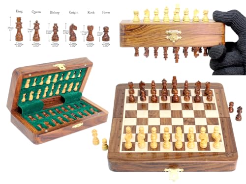 House of Chess 65 Inch Wooden Magnetic Folding Travel Chess Set Board Algebraic Notation Two Extra Queens Handmade Premium Quality Golden RosewoodMaple Wood - Image 1