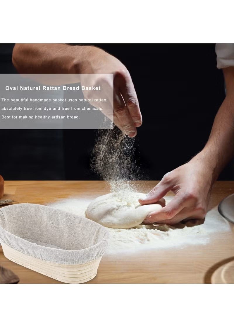 Unewshi 2 Pack 10 inch Banneton Proofing Basket Set, Sourdough Bread Proofing Basket Baking Dough Bowl with Cloth Liner for Home Bakers Oval (Beige) - Image 4