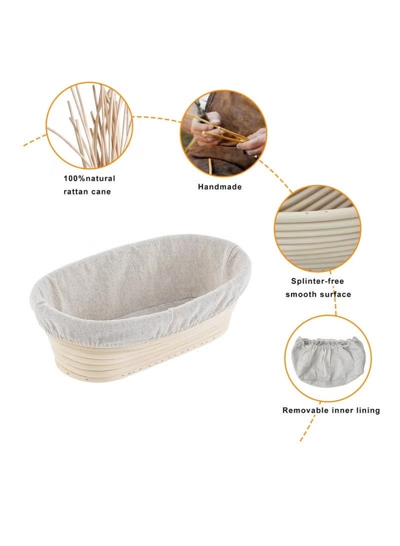 Unewshi 2 Pack 10 inch Banneton Proofing Basket Set, Sourdough Bread Proofing Basket Baking Dough Bowl with Cloth Liner for Home Bakers Oval (Beige) - Image 3