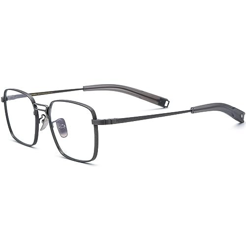 FONEX Pure Titanium Glasses Frame Men Square Eyeglasses Optical Eyewear F8827 (F8827 Grey, Clear) - Image 4
