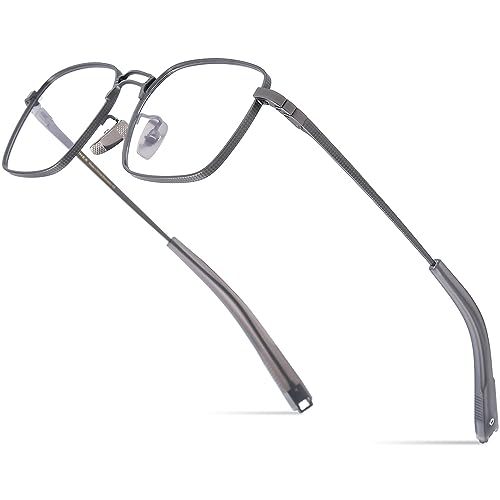 FONEX Pure Titanium Glasses Frame Men Square Eyeglasses Optical Eyewear F8827 (F8827 Grey, Clear) - Image 1