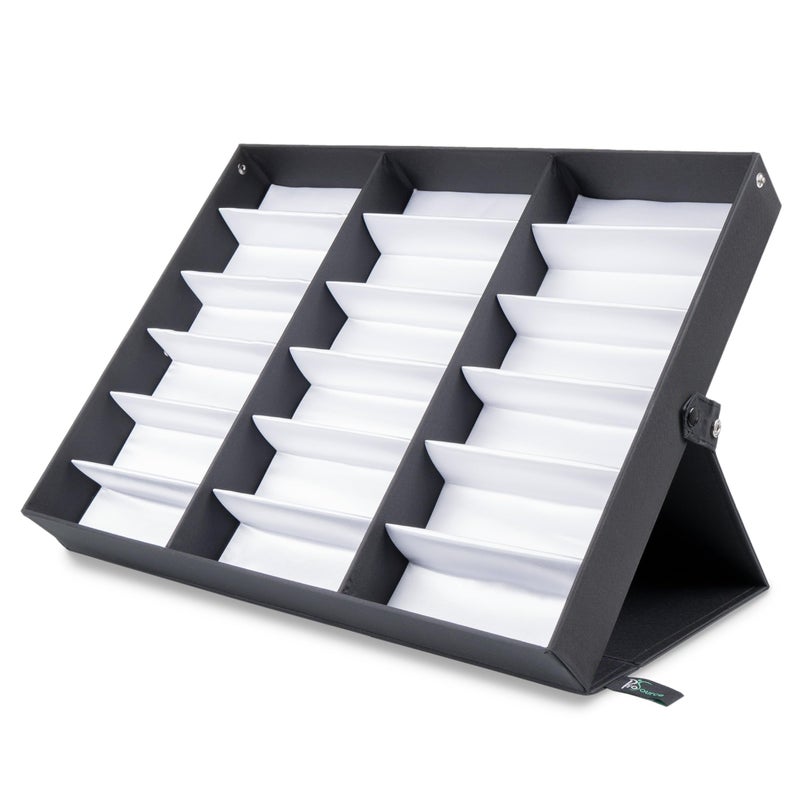 ProSource 18 Slot Sunglasses Organizer Box Stand Display Case/Tray, Fabric Lined & Snap Close - Image 1