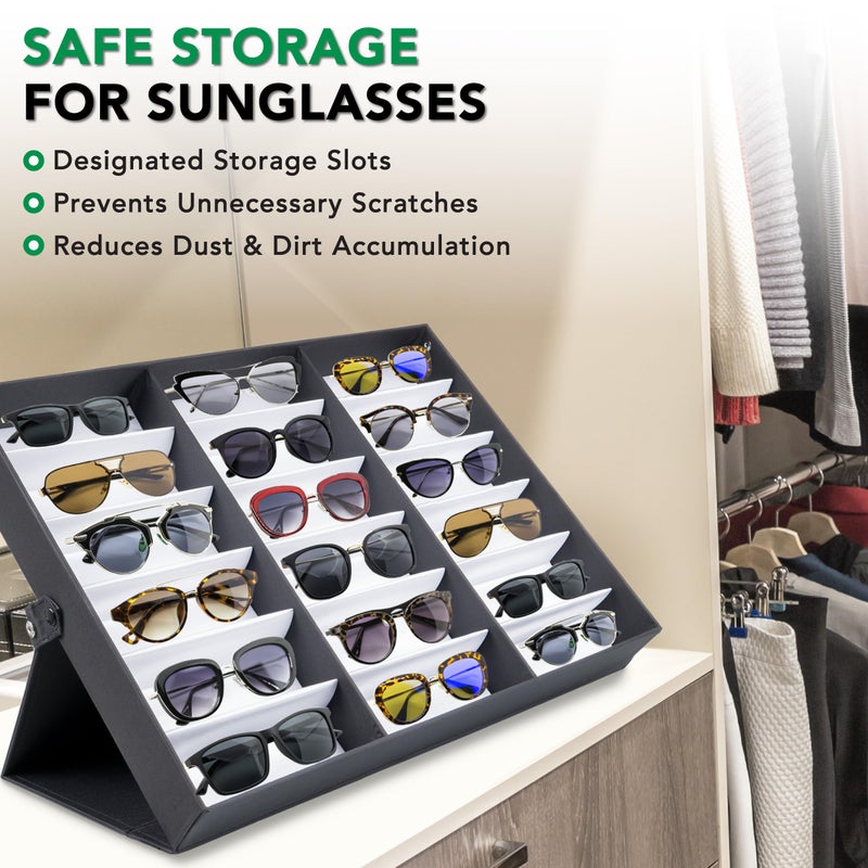 ProSource 18 Slot Sunglasses Organizer Box Stand Display Case/Tray, Fabric Lined & Snap Close - Image 4