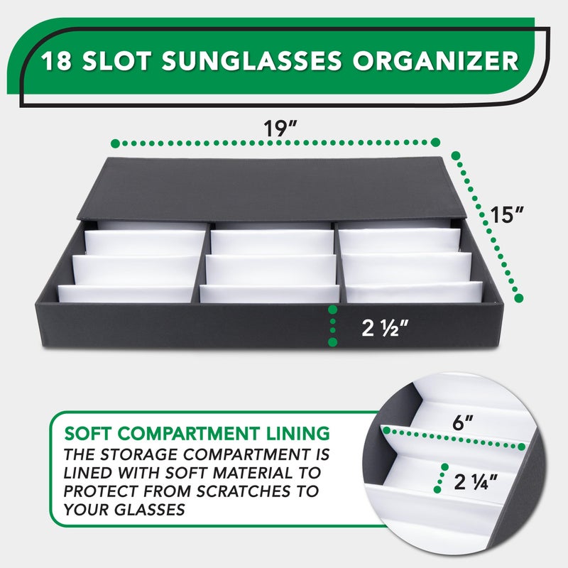ProSource 18 Slot Sunglasses Organizer Box Stand Display Case/Tray, Fabric Lined & Snap Close - Image 2