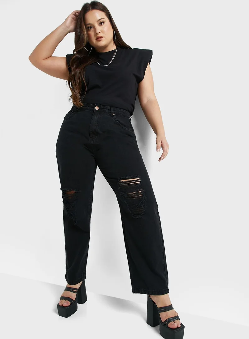 Ginger Plus High Waist Straight Leg Distressed Jeans