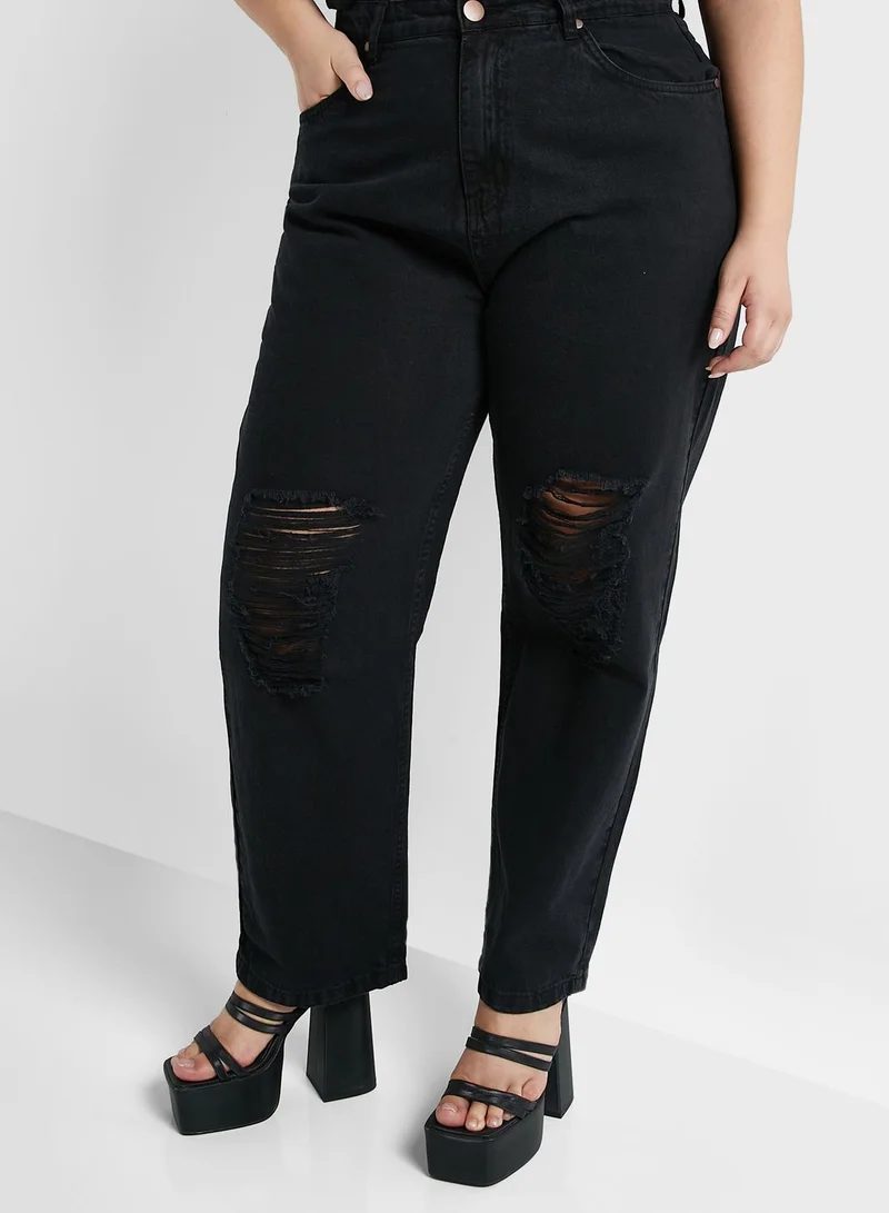 Ginger Plus High Waist Straight Leg Distressed Jeans