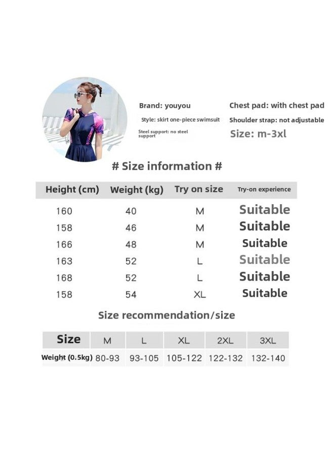 Loquat Swimsuit Women's Hot Spring 2023 Hot Style Fashion Sports Internet Popular Style Conservative Slim Special One-piece Skirt Swimsuit-Color:14142 Navy Blue- - Image 5