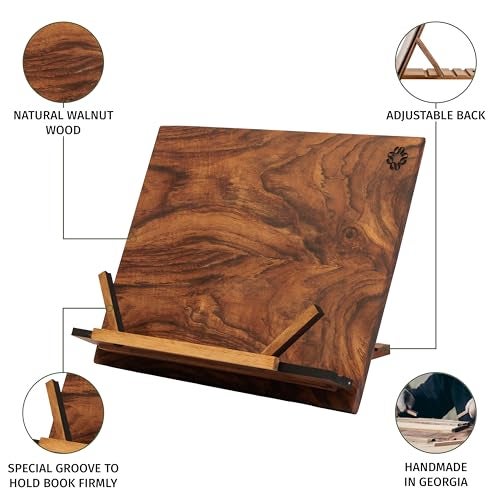 TILISMA Wooden Cook Book Stand – Handmade Walnut Book Holder for Reading Hands Free – Cookbook Stand for Kitchen Counter – Recipe Holder – Reading Accessories for Kitchen – Cookbook in Ipad and Tablet - Image 3